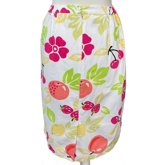 Talbots Woman Pencil Skirt White With Colorful Fruit Designs Cotton Pique 12W - Picture 5 of 10